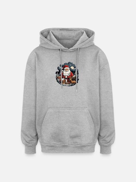 Weihnachtsmann Rentier - Oversized Unisex Hoodie - Grau meliert