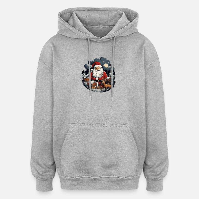 Père Noël renne - Sweat à capuche oversize unisexe - gris chiné