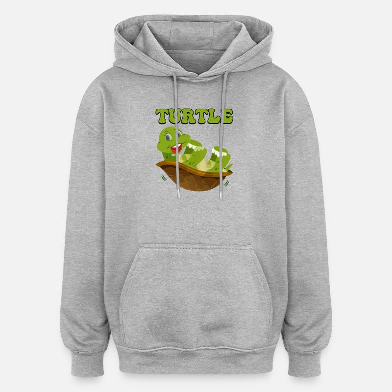Playful Turtle in Happy Shell - Oversized Unisex Hoodie - heather grey