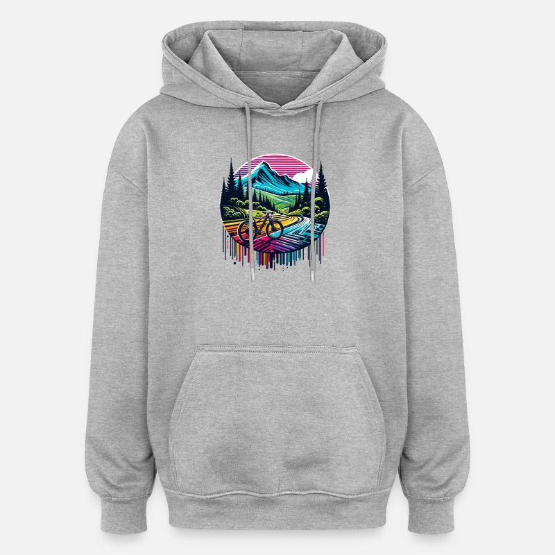 Vibrant Mountain Bicycle Landscape - Oversized Unisex Hoodie - heather grey