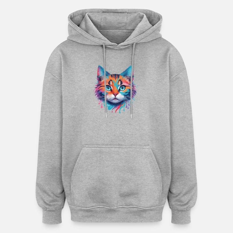 Chat mignon - Sweat à capuche oversize unisexe - gris chiné