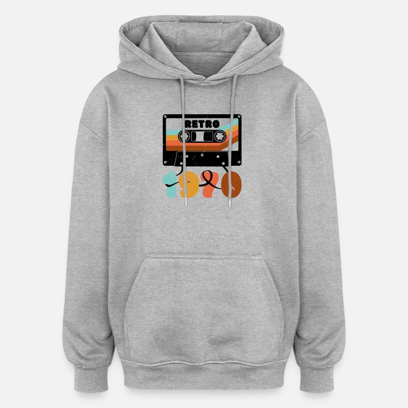 1970 Cassette de musique rétro - Sweat à capuche oversize unisexe - gris chiné