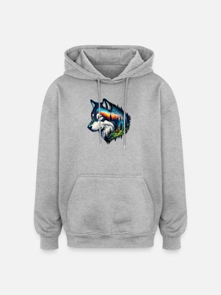 Loup - Sweat à capuche oversize unisexe - gris chiné