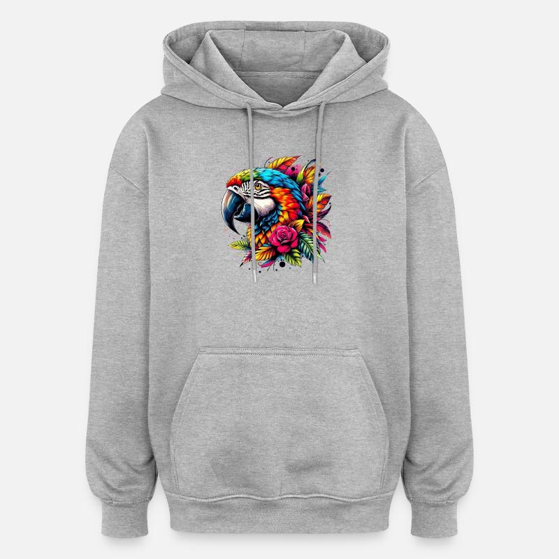 Perroquet - Sweat à capuche oversize unisexe - gris chiné