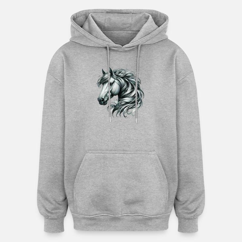Cheval - Sweat à capuche oversize unisexe - gris chiné