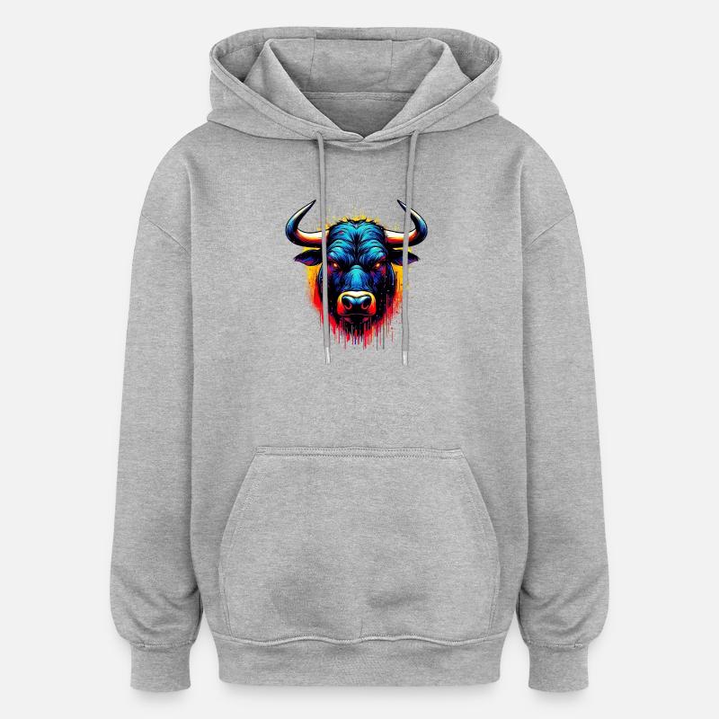 Stier - Oversized Unisex Hoodie - Grau meliert