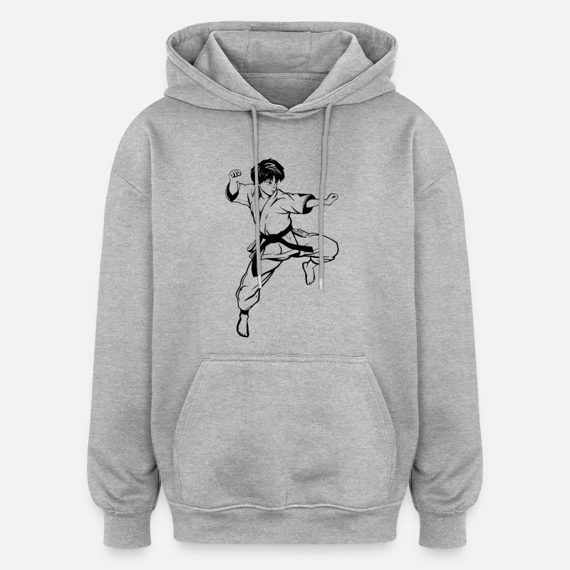 Dessin de karaté garçon - Sweat à capuche oversize unisexe - gris chiné