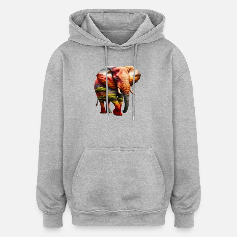 Éléphant - Sweat à capuche oversize unisexe - gris chiné