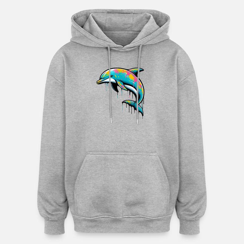 Dauphin - Sweat à capuche oversize unisexe - gris chiné