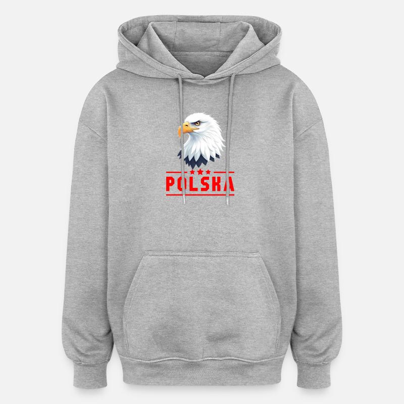 POLOGNE Eagle lettres rouges - Sweat à capuche oversize unisexe - gris chiné