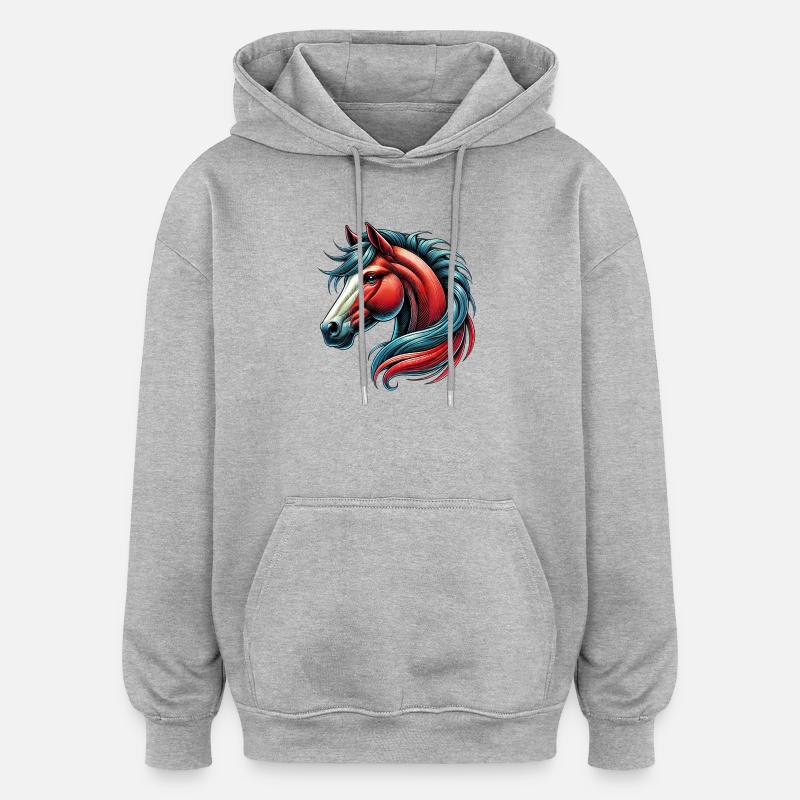 Pferd - Oversized Unisex Hoodie - Grau meliert