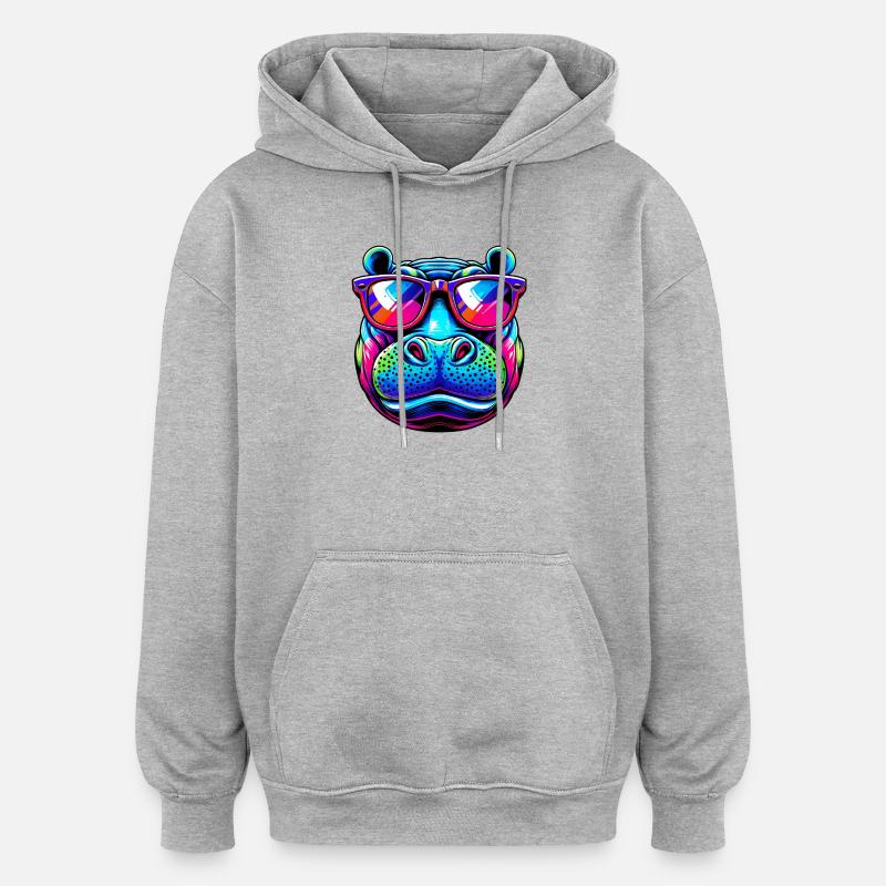 Nilpferd - Oversized Unisex Hoodie - Grau meliert