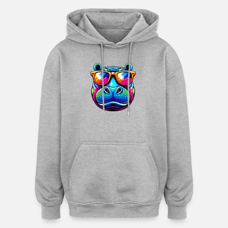 Hippopotame - Sweat à capuche oversize unisexe - gris chiné