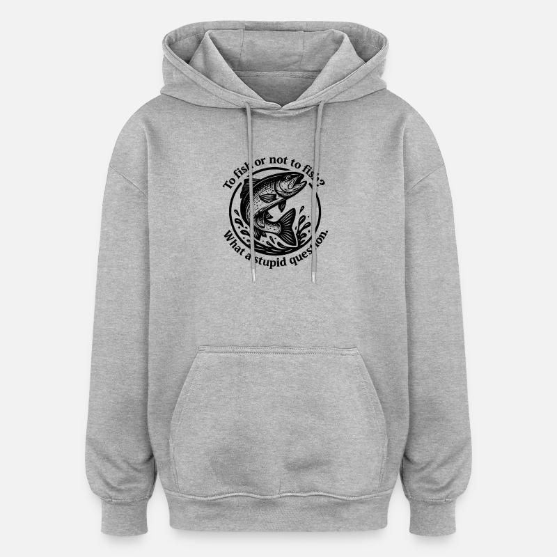 Source de poisson Question Motif - Sweat à capuche oversize unisexe - gris chiné