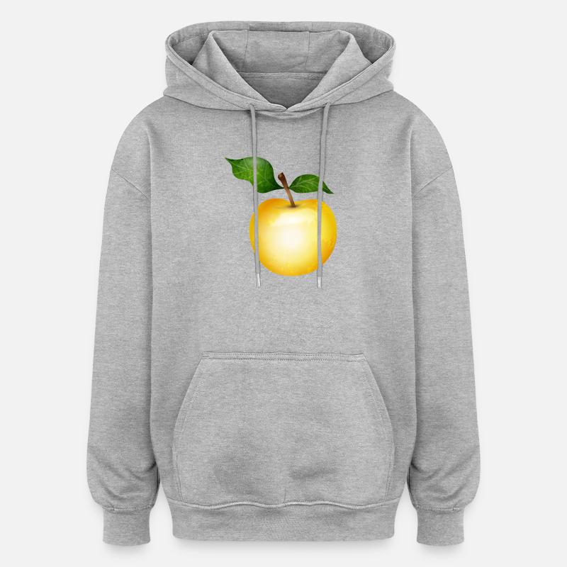 Pomme dorée avec illustration de feuilles vertes - Sweat à capuche oversize unisexe - gris chiné