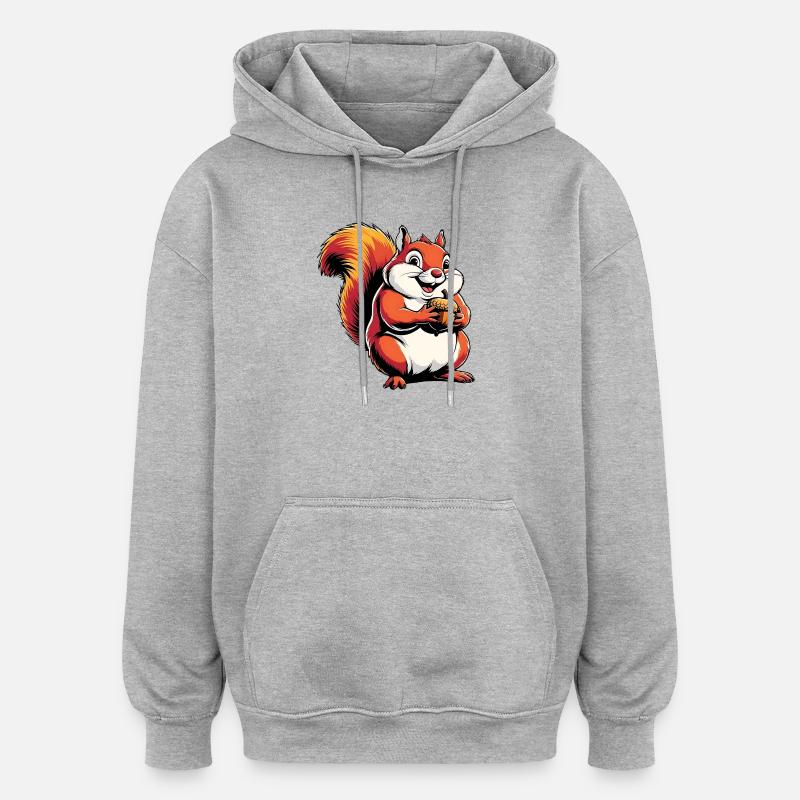 Witziger Eichhörnchen CartoonMit Eichel - Oversized Unisex Hoodie - Grau meliert