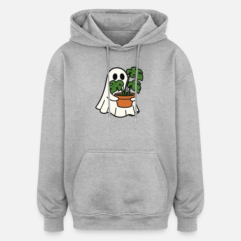 Süßes Gespenst mit Monstera Pflanze - Oversized Unisex Hoodie - Grau meliert