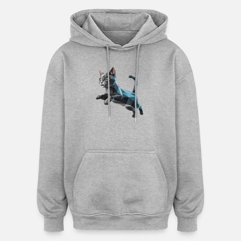 Kitten - Cool Low Poly Logo - Oversized Unisex Hoodie - heather grey