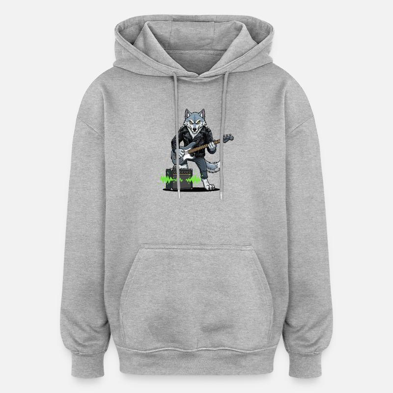 Rockerwolf avec blouson en cuir - Sweat à capuche oversize unisexe - gris chiné