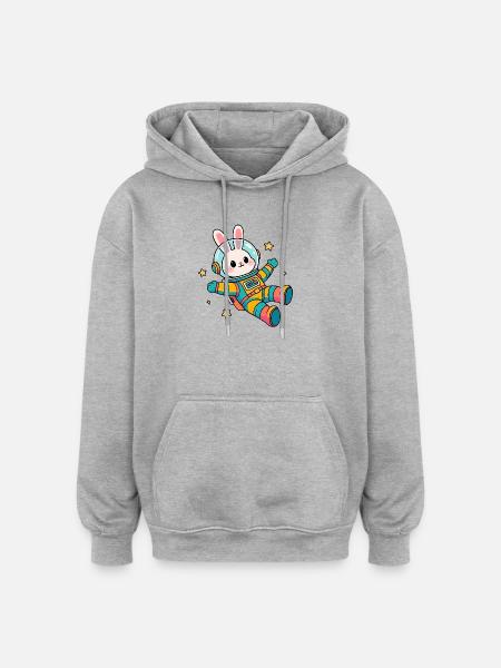 Buntes Astronauten-Kaninchen - Oversized Unisex Hoodie - Grau meliert