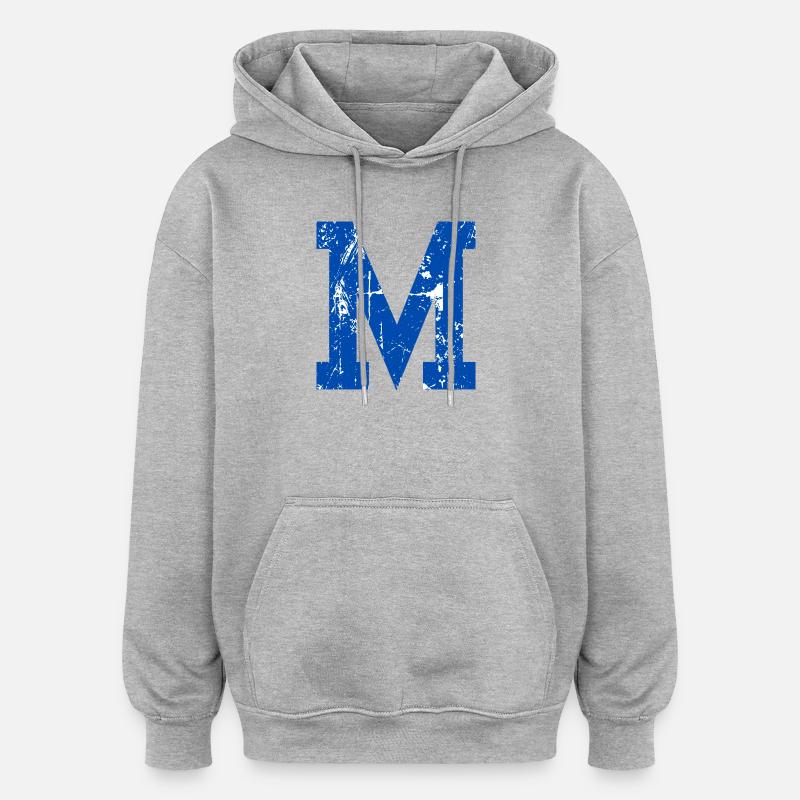 Buchstabe m Retro Sport - Oversized Unisex Hoodie - Grau meliert