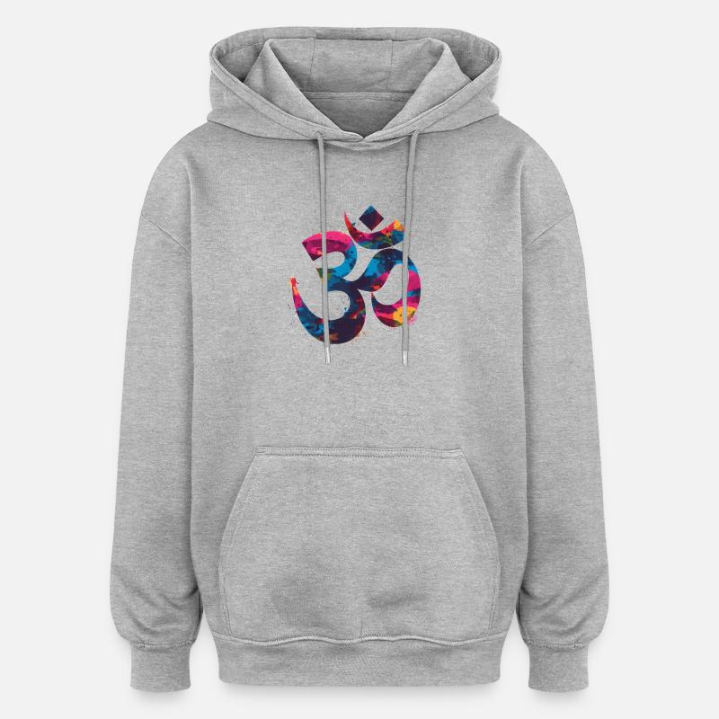 Buntes Om Symbol im Graffiti Style - Oversized Unisex Hoodie - Grau meliert