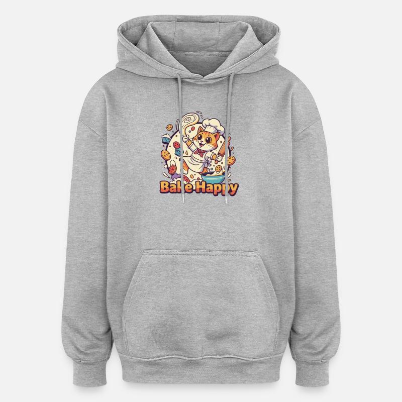 Chat patron Happy - Sweat à capuche oversize unisexe - gris chiné