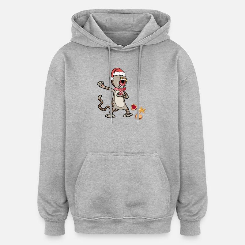 Chat de Noël - Sweat à capuche oversize unisexe - gris chiné