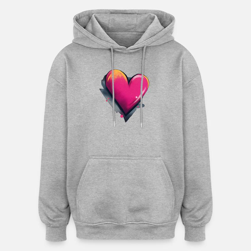 Graffiti de coeur - Sweat à capuche oversize unisexe - gris chiné