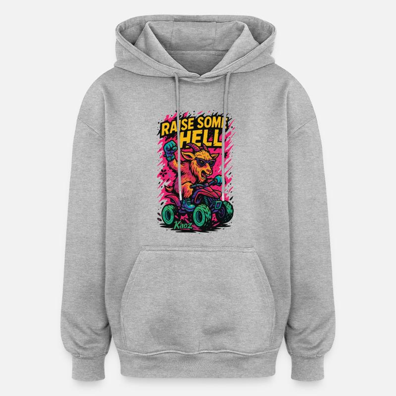 Raise Some Hell Ziege mit Quad - Oversized Unisex Hoodie - Grau meliert
