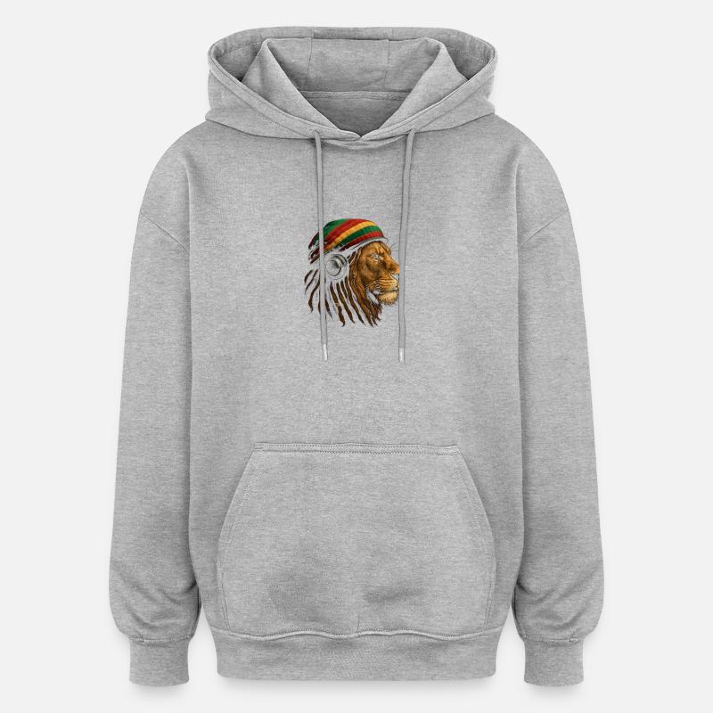 Lion avec un casque rastafari - Sweat à capuche oversize unisexe - gris chiné
