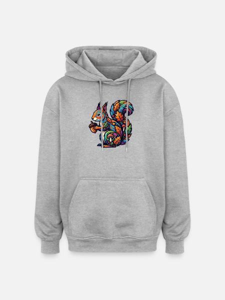Buntes Eichhörnchen Herbstzauber Nuss Waldbewohner - Oversized Unisex Hoodie - Grau meliert