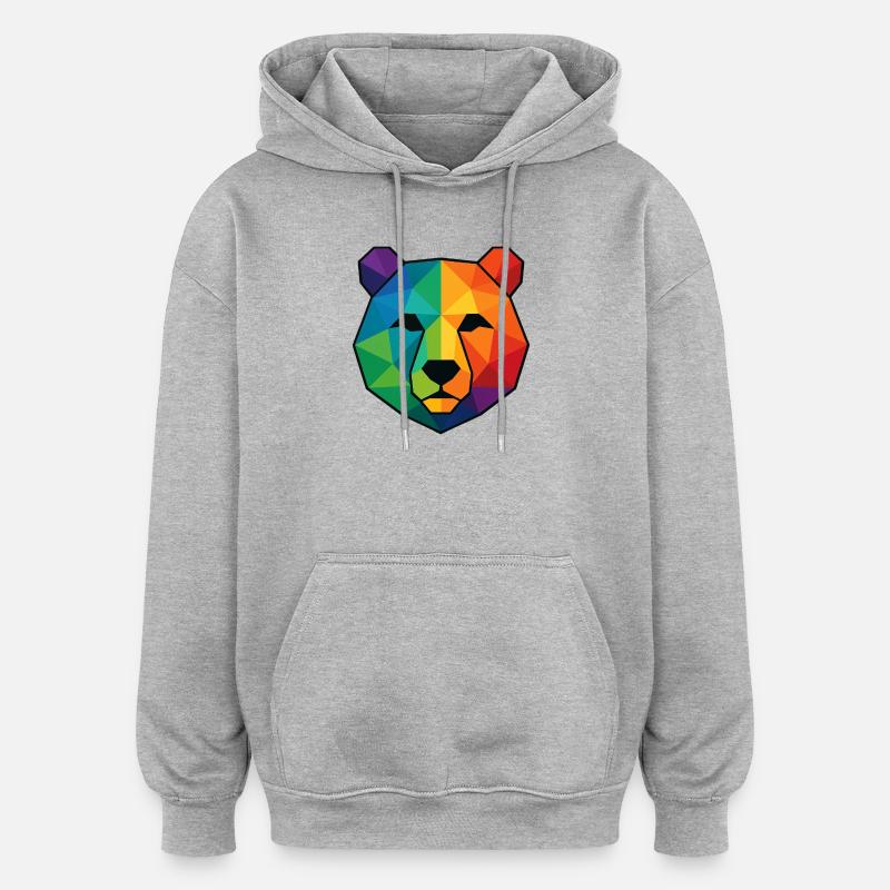 Bunte Pop-Art-Low-Poly-Bär - Oversized Unisex Hoodie - Grau meliert