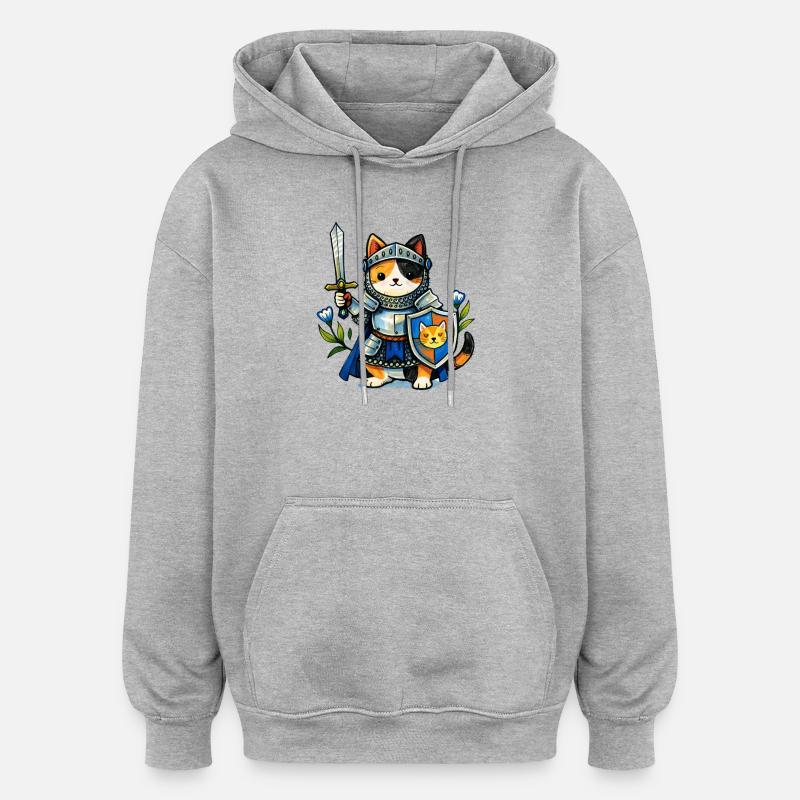 Quête de l’armure du Chaton Chevalier - Sweat à capuche oversize unisexe - gris chiné