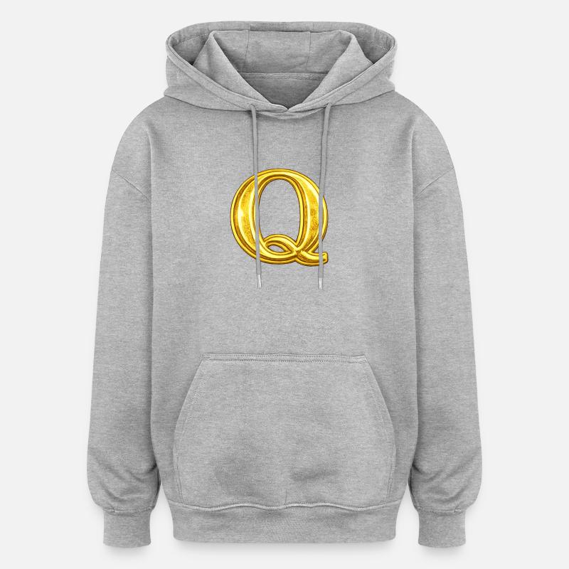 Emblème Q doré - Sweat à capuche oversize unisexe - gris chiné