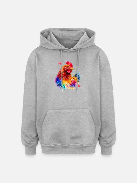 Regenbogenhahn-Aquarell - Oversized Unisex Hoodie - Grau meliert