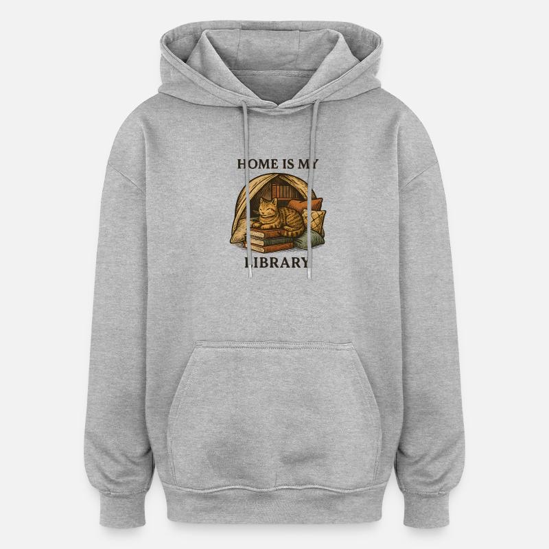 Chez moi, c’est ma bibliothèque - Sweat à capuche oversize unisexe - gris chiné
