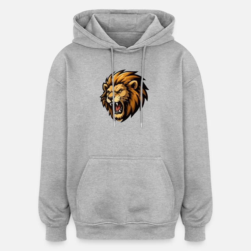 dessin animé de lion - Sweat à capuche oversize unisexe - gris chiné