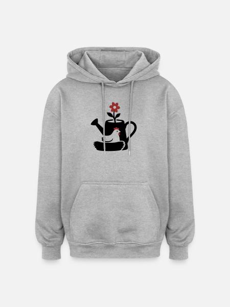 Giesskanne Huhn Nest Grafik - Oversized Unisex Hoodie - Grau meliert