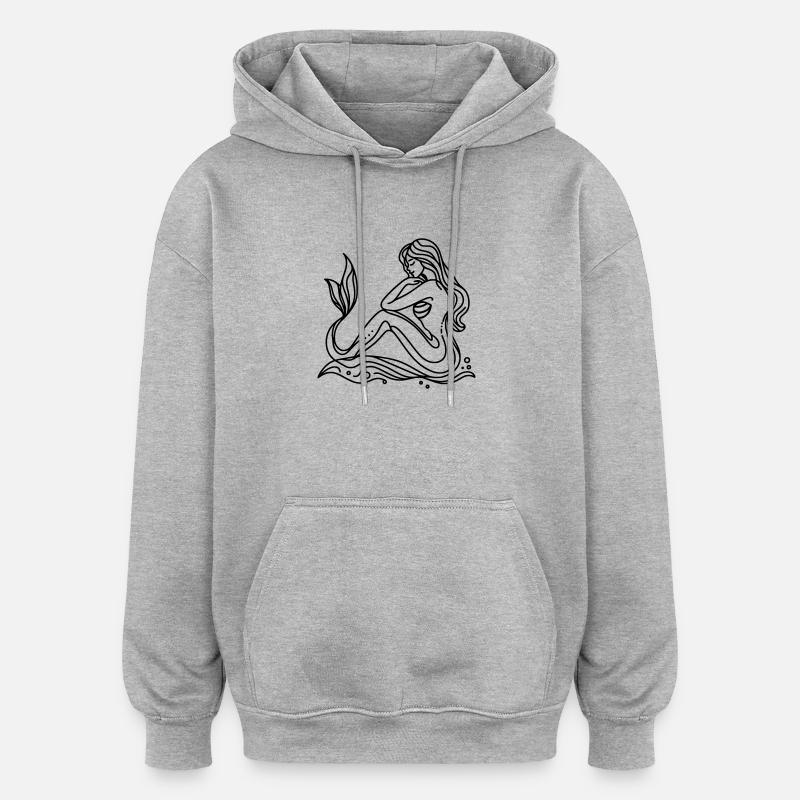 Lineart Dessin Sirène - Sweat à capuche oversize unisexe - gris chiné