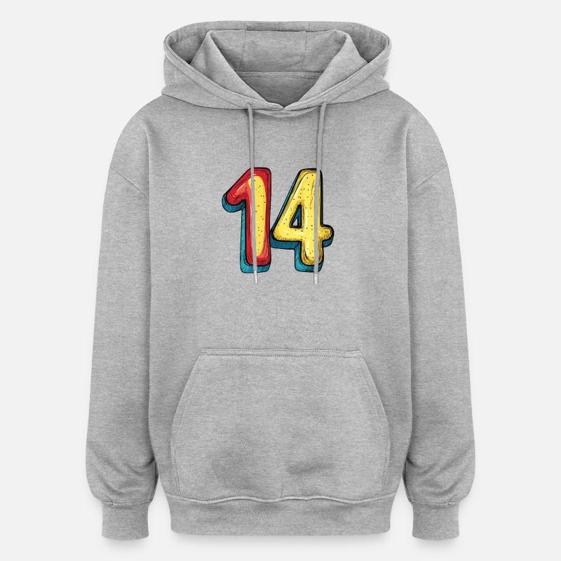 14 Symbole numérique - Sweat à capuche oversize unisexe - gris chiné