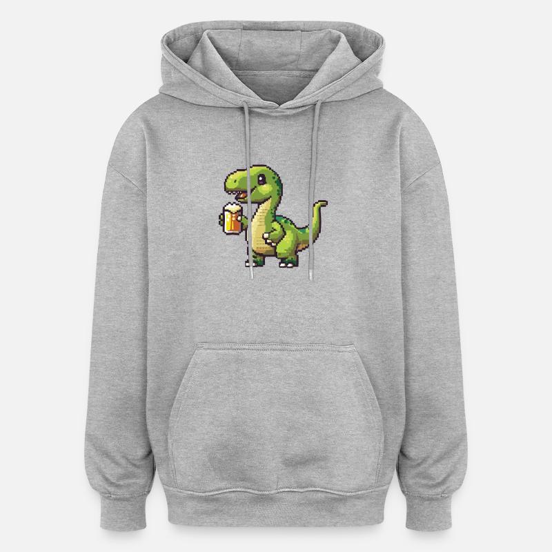 Dinosaure brontosaure pixel bière - Sweat à capuche oversize unisexe - gris chiné