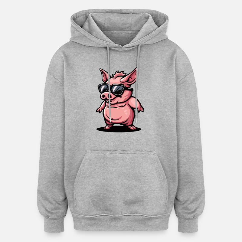 Cochon Bande Dessinée Cool Sow - Sweat à capuche oversize unisexe - gris chiné