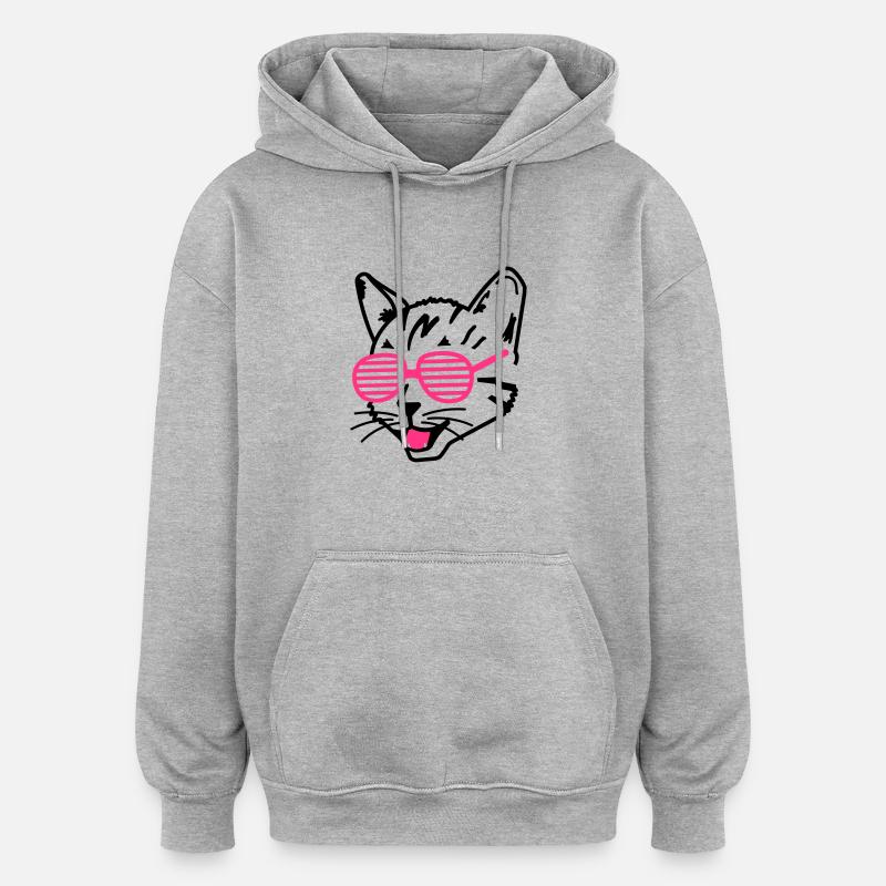 chat - Sweat à capuche oversize unisexe - gris chiné