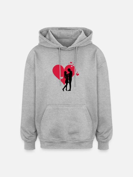 Liebe - Paar Herz - Oversized Unisex Hoodie - Grau meliert