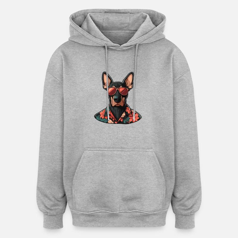 Dobermann Hund Comic Urlaub - Oversized Unisex Hoodie - Grau meliert