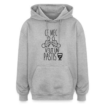 Ce mec veut un pastis humour citations alcool - Sweat à capuche oversize unisexe - gris chiné - Devant - Noah (186cm)
