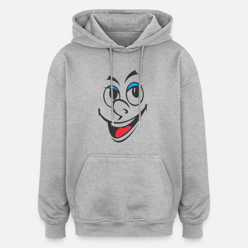 Smiley - Sweat à capuche oversize unisexe - gris chiné