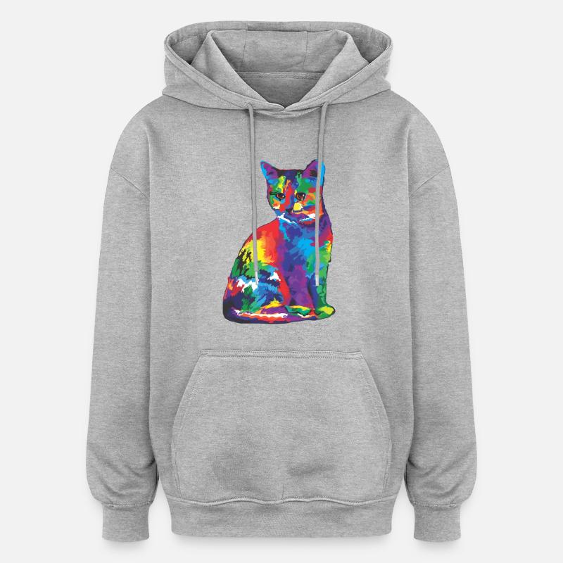 chat - Sweat à capuche oversize unisexe - gris chiné