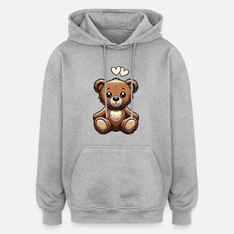 Ours en peluche Amour - Sweat à capuche oversize unisexe - gris chiné